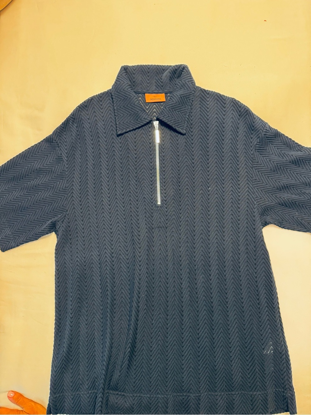 Missoni Navy Chevron Half-Zip Knit Sweater / Shirt
